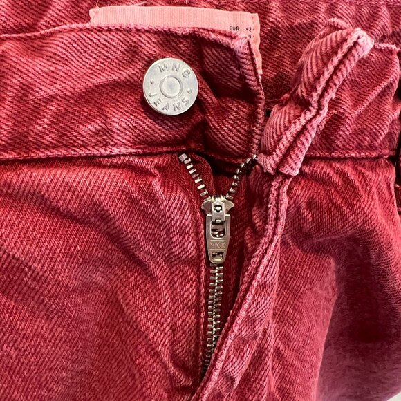 Mango Cranberry Red Garment Washed Wide Leg Full Length Jeans Size 10 - Picture 4 of 10